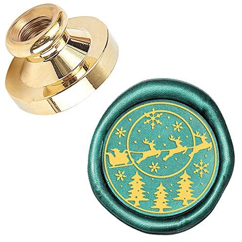 CRASPIRE Weihnachtsbaum-Siegelwachsstempel, Weihnachtsmann, Schlitten, Schneeflocke, Elch, X'MAS EVE Frohe Weihnachten, 25 mm, Austauschbarer Wachssiegelstempel, Messingkopf, Für Weihnachtseinladungen