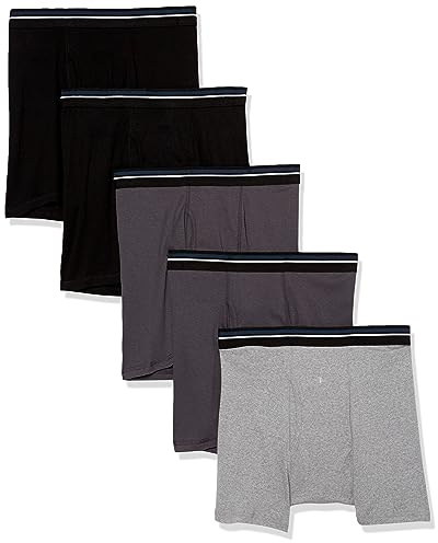 Amazon Essentials Calzoncillo Bóxer de Algodón Transpirable, Sin Etiquetas Hombre, Pack de 5, Color Carbón/Gris/Negro, 6XL Grande