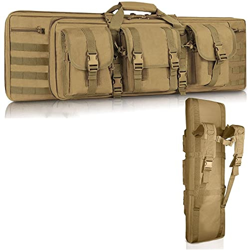 SJASD Gevärsväska,Vapenväskor för Gevär och Pistol,Lång Gevärsväska Tactical Double Rifles Vapenväska,Utomhustaktiska Karbinväskor för Jakt,Skjutbana,Sportförvaring och Transport,Khaki,118CM
