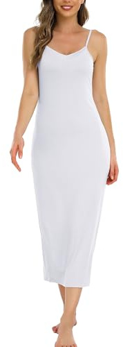 Vlazom Nattlinne för kvinnor, lång slip-klänning för damer, mjuk, heltäckande underkjol, spaghettiband, chemise, v-ringad, negligé, nattlinne