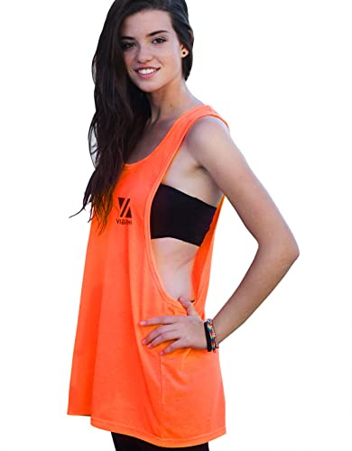 Vibrha Canotta Sportiva Donna Fitness Arancione Fluo M Dorso a Vogatore - Abbigliamento Sportivo Donna, Zumba Abbigliamento, Canotta Basket, Magliette Fluo