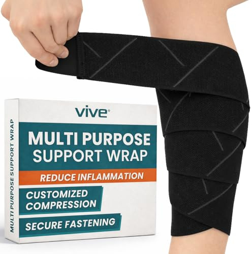 Vive Premium Elastic Knee Wrap - Extra Long Compression Bandage for Men & Women - Adjustable Pain Relief Support Wrap for Injury Recovery, Legs, Plantar Fasciitis, Thigh, Calf, Ankle, Joint Pain, Sports