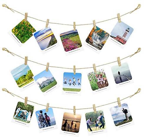 Photo Hanging Display with 50 Photo Clips, String Hanging Pictures Decor Wall Display, Clip Photo Holders for Hanging Kids Artwork On Wall Decor Home
