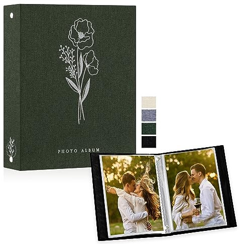 Lanpn Album Photo A5 Petit Format 50 Pochette, Lin Tissu Album pour Vertical Photos Vert