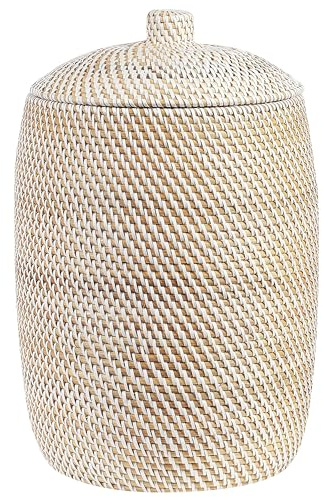 Beliani Cesto con coperchio in rattan naturale bianco 44 cm stile boho