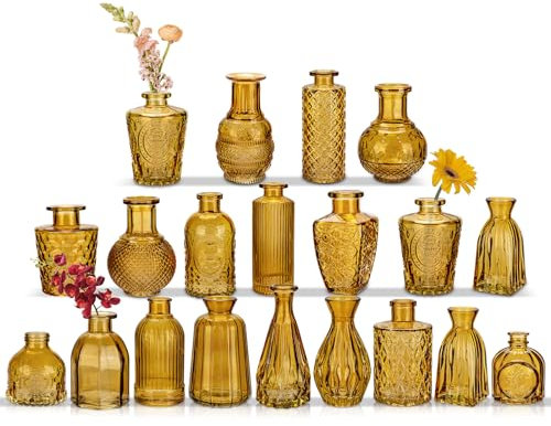 20er-Set Kleine Vasen Kleine Glasvase Vintage Deko Vasen Set Blumendekoration für Tischdeko Mittelstücke, Hochzeitsdekorationen, Blumen Deko Wohnzimmer Bad Muttertagsgeschenk, Transparent