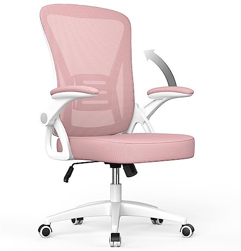naspaluro Bürostuhl mit Verstellbaren Armlehnen, Ergonomischer Schreibtischstuhl mit Netzbespannung, Lordosenstütze, Höhenverstellbarer, Gepolstertem Sitzkissen, 360° Drehstuhl, Rosa