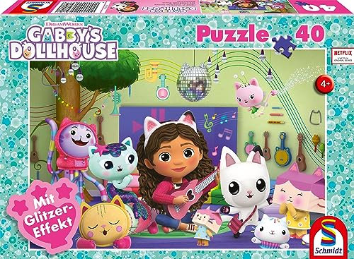 Schmidt Spiele 56472 Gabby's Dollhouse Partyspaß, Glitzerpuzzle, 40 Teile Kinderpuzzle