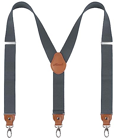 Alizeal Bretelle da uomo a forma di Y larghe 3,5 cm con 3 ganci girevoli in pelle, resistenti e regolabili, grigio, Taglia unica