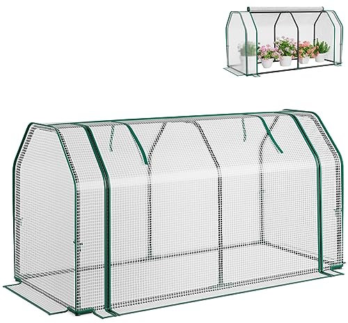 GiantexUK Mini Greenhouse, Steel Frame Poly Tunnel Growhouse with PE Cover & Roll-up Zipper Door, Small Garden Green House for Plants Vegetables Flowers Herbs