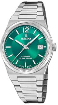 Festina Damenuhr F20035/5 Swiss Made 316L Edelstahlgehäuse Silber 316L Edelstahlband Silber, grün
