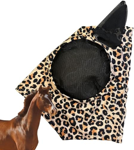 Maschera antimosche per , copertura anti-morso, cavallo con stampa leopardata, protezione traspirante contro le mosche, protezione per il viso del cavallo, Copertura per cavallo da equitazione
