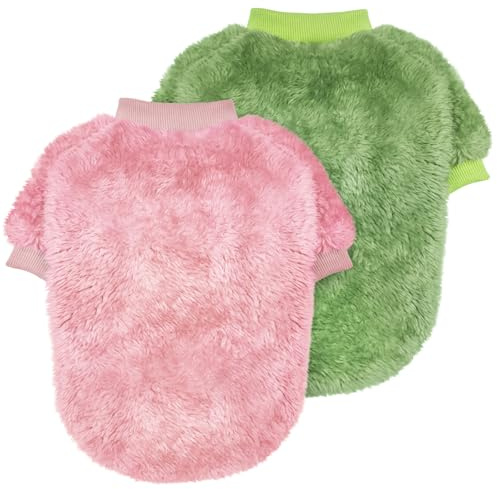Idepet 2PCS Suéter Perros,Jerséis Perro Suéter para Mascotas Sudadera para Cachorros Calientes Jersey Perro Abrigos Perros Pijama Ropa para Gatos Ropa para Perros Pequeños Mediano (Verde Rosa, XS)
