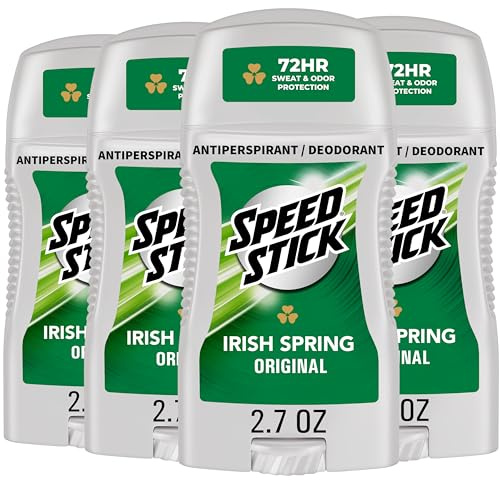 Speed Stick Antiperspirant Deodorant for Men, 72 HR Sweat & Odor Protection, Irish Spring Scent, 2.7 oz Stick (4 Pack)