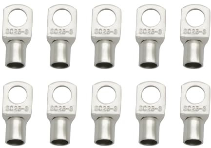 10 terminales de cable tubular M8 de 25 mm², anillos SC de cobre, terminales tubulares estañados, juego para baterías