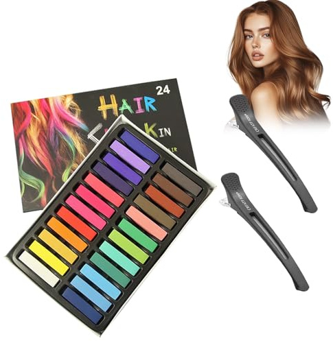 Rostblant 24 colori Set Hairchalk, viene fornito con 2 clip per capelli gratis per lo styling, gesso per capelli, set di gesso per capelli, gesso per bambini, gesso per capelli