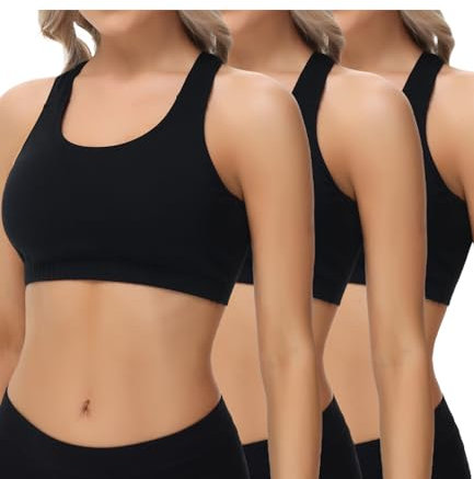 wirarpa Bustier Damen Baumwolle Ohne Bügel T-Rücken Bra Ohne Gepolstert Top Leichte Stützung 3er Pack Schwarz Größe 3XL