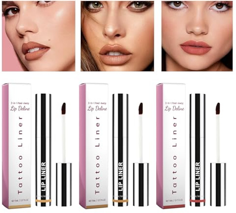 VARKAGE Peel Off Lipliner Set, 3 Farben Matte Lipliner Stain, Langanhaltender Abziehbarer Lip Tint Lippenkonturenstift, Lip Tattoo mit Hochpigmentierte Farbe, Lip Stain Wasserfest für Frauen Pralle Li