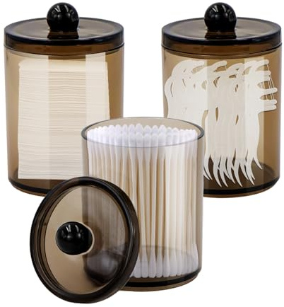 TOKSEO 3 recipientes para bastoncillos de algodón, dispensador de almohadillas de algodón, color negro, organizador de cosméticos para bastoncillos de algodón, almohadillas de algodón, hilo dental