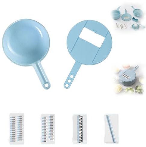 Nouveau hachoir à aliments Rosetecki, hachoir à aliments multifonction, hachoir à légumes 12 en 1, trancheur à légumes polyvalent avec panier de vidange séparateur de blanc d'œuf /92(Blue 6 Piece Set)