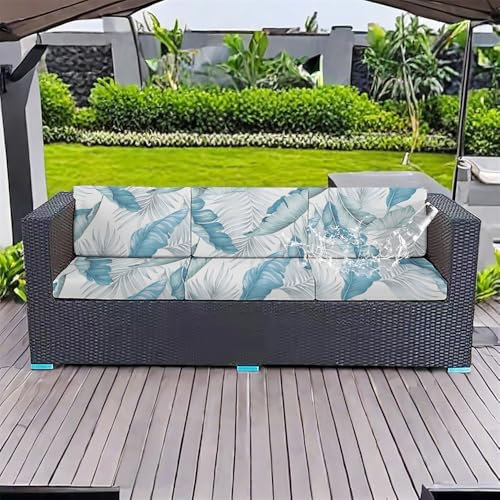 Hiseng Housses de Coussin Canapé d'extérieur Extensible Étanche, Housses de Coussin de Siège Moderne pour Intérieur et Extérieur, Terrasse, Mobilier en Rotin (Feuilles de bananier,125x65x20cm)