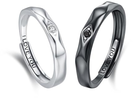 Par ringar set 925 sterlingsilver förlovningsringar par justerbar öppen ring för förlovningsringar par fingerring matchande ringar årsdag alla hjärtans dag för kvinnor män, 10, 7, sliver, Zirkon