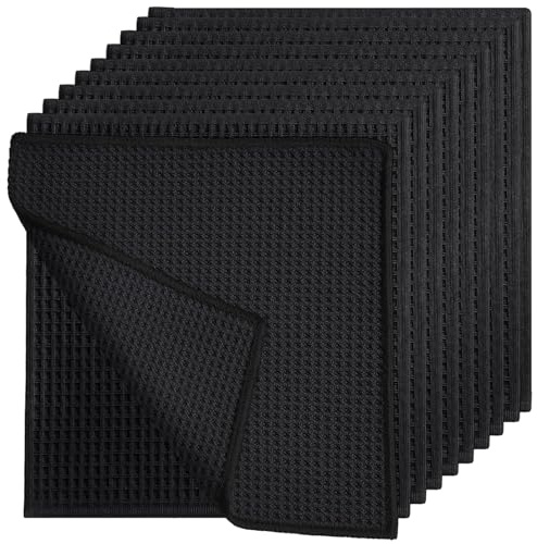 PjuQow 10 Stück Geschirrtücher Schwarz, Microfaser Spüllappen 20x20cm, Lappen Putztücher Geschirrtücher, Fusselfreie, Saugstarke Küchenlappen Maschinenwaschbar Für Küche & Haushalt