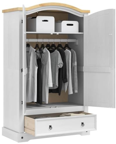 vidaXL Guardaroba Corona Bianco 101 x 52 x 170 cm Pino massello, Armadio in Legno di Pino, Mobile Moderno per Camera, Organizer per Vestiti, Arredo Versatile