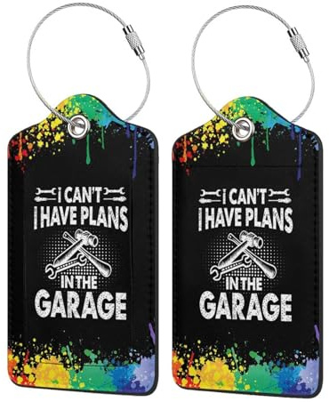 I Can T I Have Plans in The Garage Luggage Tags for Suitcases Travel Bag Gift for Men Women Privacy Cover ID Label with Steel Loop 2 Pcs