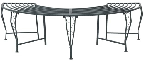 Holekex Trädbänk av stål 160 x 80 x 44 cm, 4-sitsig halvcirkelformad, väderbeständig och robust för trädgård terrass balkong, matt silvergrå yta, praktisk utomhusbänk utan ryggstöd