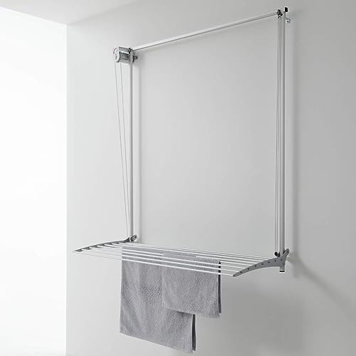 foxydry Wall, pull down wall mounted clothes airer, foldable, 60 in | made of aluminium and stainless steel, rustproof, vertical wall clothes airer, indoor and outdoor use, supports 22 lb, grey