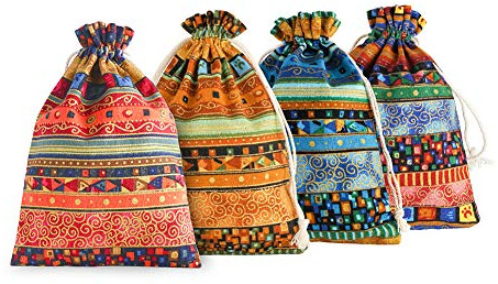 SumDirect 20Pcs Egyptian Ethnic Style Linen Burlap Bag, Lightweight Gift Bags Breathable Jewelry Pouches with Drawstring Packing Storage Jute Sacks for Wedding, Party, Birthday, DIY Craft