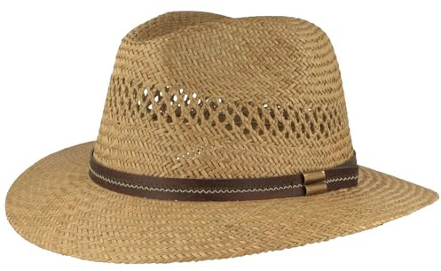 Hut Breiter - Sombrero de paja para el sol de verano tejido a mano, 100% paja – Ligero, flexible, delicado con la piel y cómodo – Color natural, natural, 57