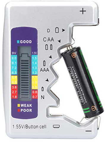 Probador de batería, comprobador de comprobador digital de batería de 90 mm x 60 mm Probador universal de batería duradero Prueba fácil para pilas de botón de 1,55 V N AA AAA Baterías de 9 V