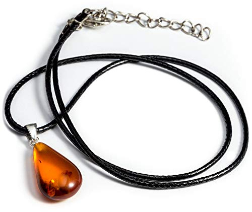 Handmade Baltic Polished Amber Pendant Drop with Cord, Genuine Amber Necklace for Women