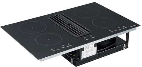 Cookology CIHDD800 80cm Electric Induction Hob in Black - 4 Cooking Zone - Built-in Downdraft Extractor Fan with 3 Speeds - Child safety Lock - Touch Control Panel
