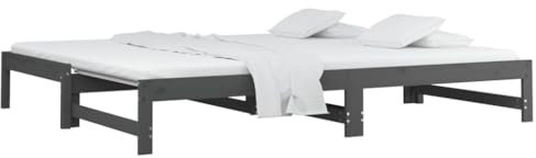 vidaXL Tagesbett Ausziehbar Sofa Gästebett Sofabett Bett Bettsofa Schlafsofa Lattenrost Ausziehbett Bettgestell Holzbett Grau 2X(90x200) cm Massivholz Kiefer