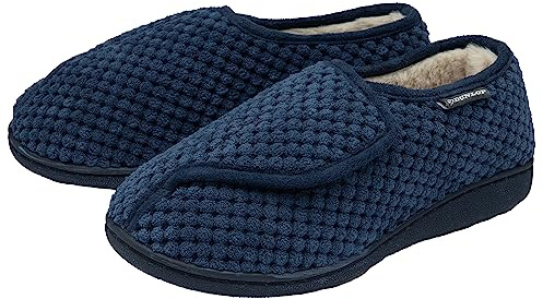 DUNLOP Womens Slippers Rip Tape Fastening UK Sizes 3-8 | Ladies Memory Foam Easy Wide Hook & Loop Opening House Shoes