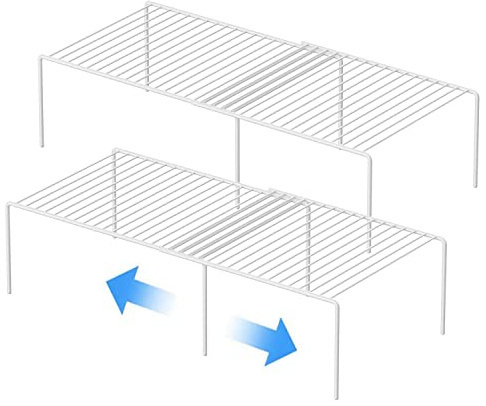 ARCCI Expandable Cabinet Wire Shelf Rack Set of 2, Adjustable Kitchen Cabinet Organizer Storage Shelves, Plate Wire Shelf Organizer for Kitchen Cabinets, Cupboard, Freezer, Bathroom, White