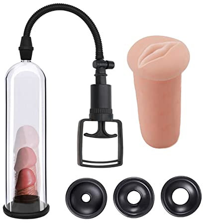 Nur für Erwachsene Penis Penis Pumpe für Penisvergrößerung Penis Erektion, Super-Saugkraft Vakuumpumpe Penispumpe Masturbator, Sexspielzeug Toys für Männer mit 3 Penishülle & 1 Masturbator Muschi
