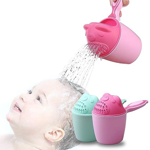 EHOTER Baby Shampoo Rinse Cup Cartoon Baby Bath Cups Waterfall Rinser Bath Cup Kid Wash Hair Bathing Flusher Protection Eye for Kids (Pink)