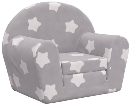 vidaXL Sofá Cama de Niños, Sillón con Reposabrazos, Mini Sofá Infantil, Sofá Cama para Dormitorio Sala de Juegos, Felpa Suave Gris Claro con Estrellas