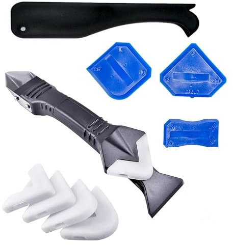 Ensemble d'outils de retrait de silicone, dissolvant de joint en silicone 3 en 1 avec 5 capuchons interchangeables, outil de retrait de scellant pour éviers de cuisine, de salle de bain et de fenêtre