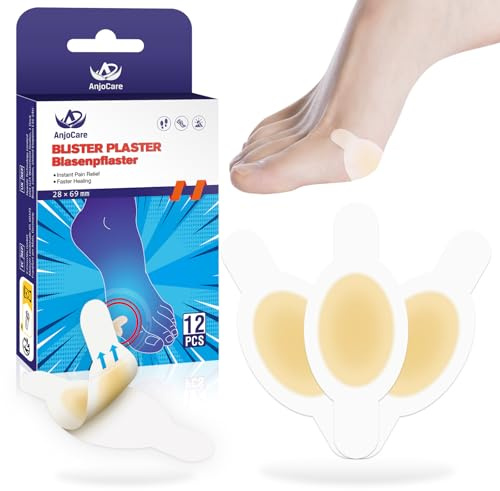 AnjoCare Cerotto Vesciche Piedi, 12 Pezzi Bende Invisibili Gel Idrocolloidale per Vesciche, Cerotti Impermeabili per Vesciche per Dita dei Piedi, Prevenzione & Guarigione Vesciche sui Talloni