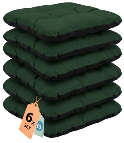 Outdoor Sitzkissen Stuhlkissen - 6er Set - 45 x 45 cm - Made in EU, Wasserdichtes & UV-beständig Gartenkissen - Stuhlauflage Stuhlpolster für Balkonstühle - Dunkelgrün