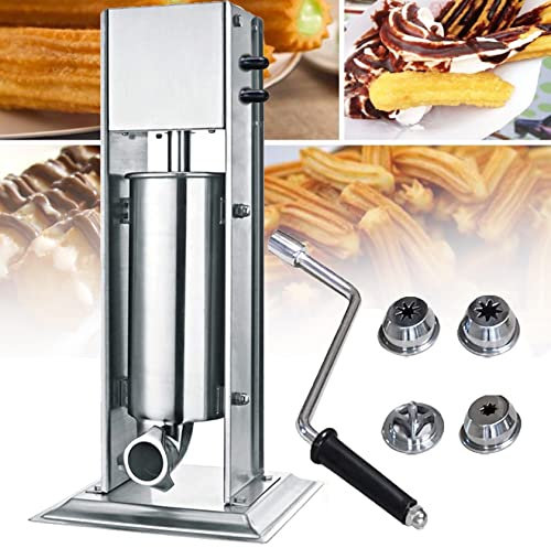Manuell Churro Donut-maskin, kommersiell 5 liters Churro-maker av rostfritt stål, manuell latinamerikansk fruktmaskin med 4 munstycken, för kakhus, västerländsk restaurang
