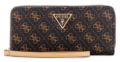 GUESS Damen Laurel Large Zip Around Wallet Große Geldbörse mit Reißverschluss, Clutch, Braunes Logo