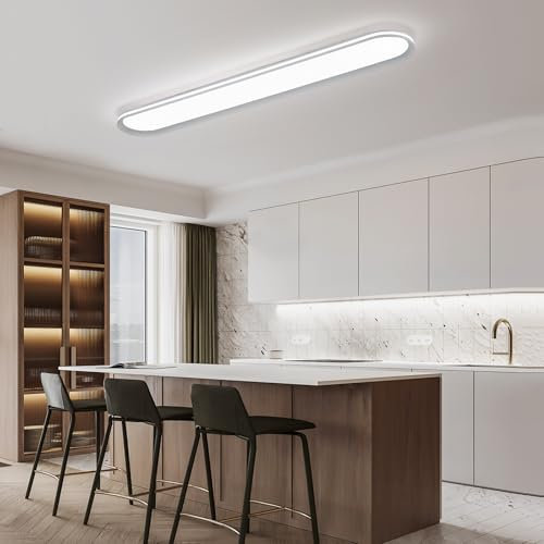 Naroume Metal LED Ceiling Light,Slim, Edge Lit - 65W Full Spectrum Linear Ceiling Lamps,6500K Cool White Modern Ultra Thin Low Profile Light Fixture for Kitchen, Home & Office Hallway (120CM,White)