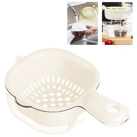 Small Fruit Colander,Fruit Rinser Strainer Container Dual-Layer Vegetable Cutting And Draining Basket,Watermelon Bowl With Strainer For Mini Berry And Tomato Grape Washer (White)