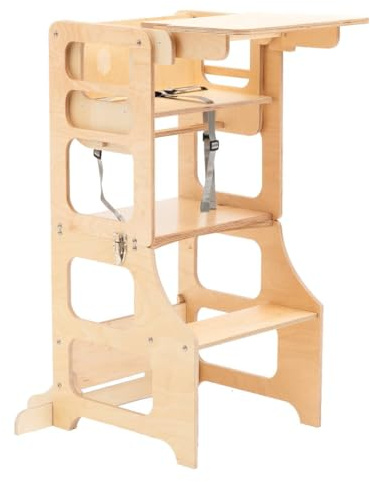 Duck WoodWorks sedia alta multifunzionale trasformabile per cucina, torre e tavolo con sedia (Legno Naturale)